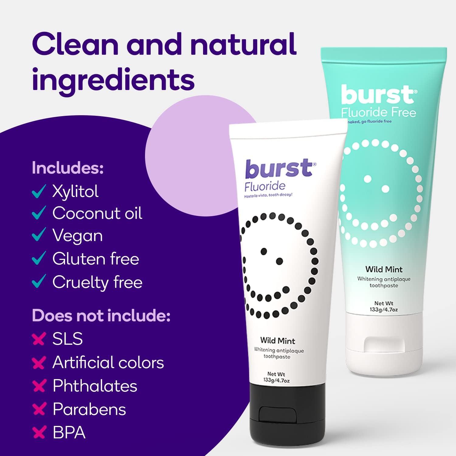 image:imageBURST Charcoal Whitening Toothpaste for Adults 47oz for Sensitive Teeth with Cavity Fighting Fluoride amp Xylitol Vegan Gluten amp SLS Free Coconut SaltWild Mint 2 Pack