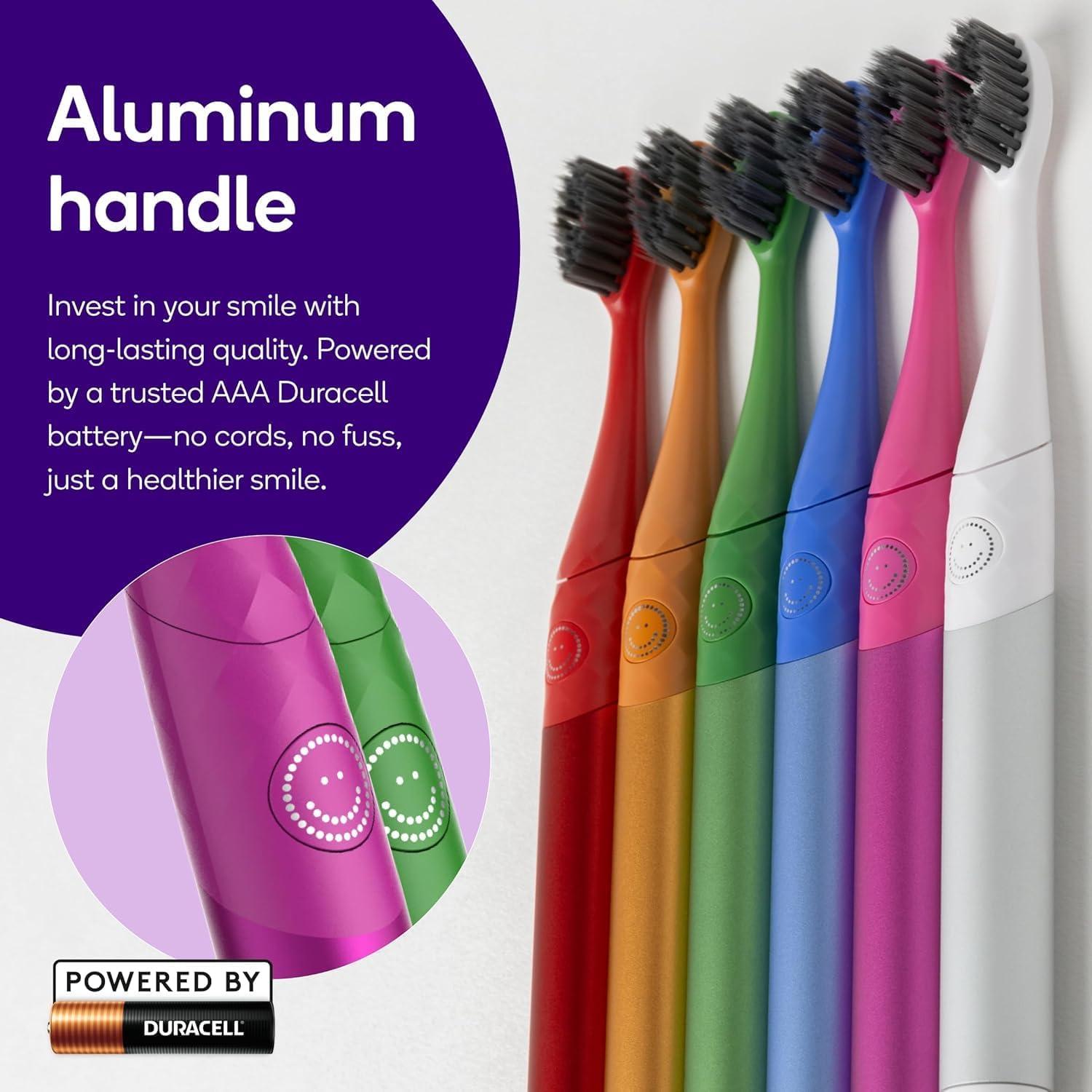 image:imageBurst Nova Toothbrush 2 PackBlue amp Green Sonic Powered Teeth Whitening SuperSoft Bristles 18000 VPM 2 Minute Timer Aluminum Handle Replaceable Brush Head Compact Size AAA BatteryPink Green