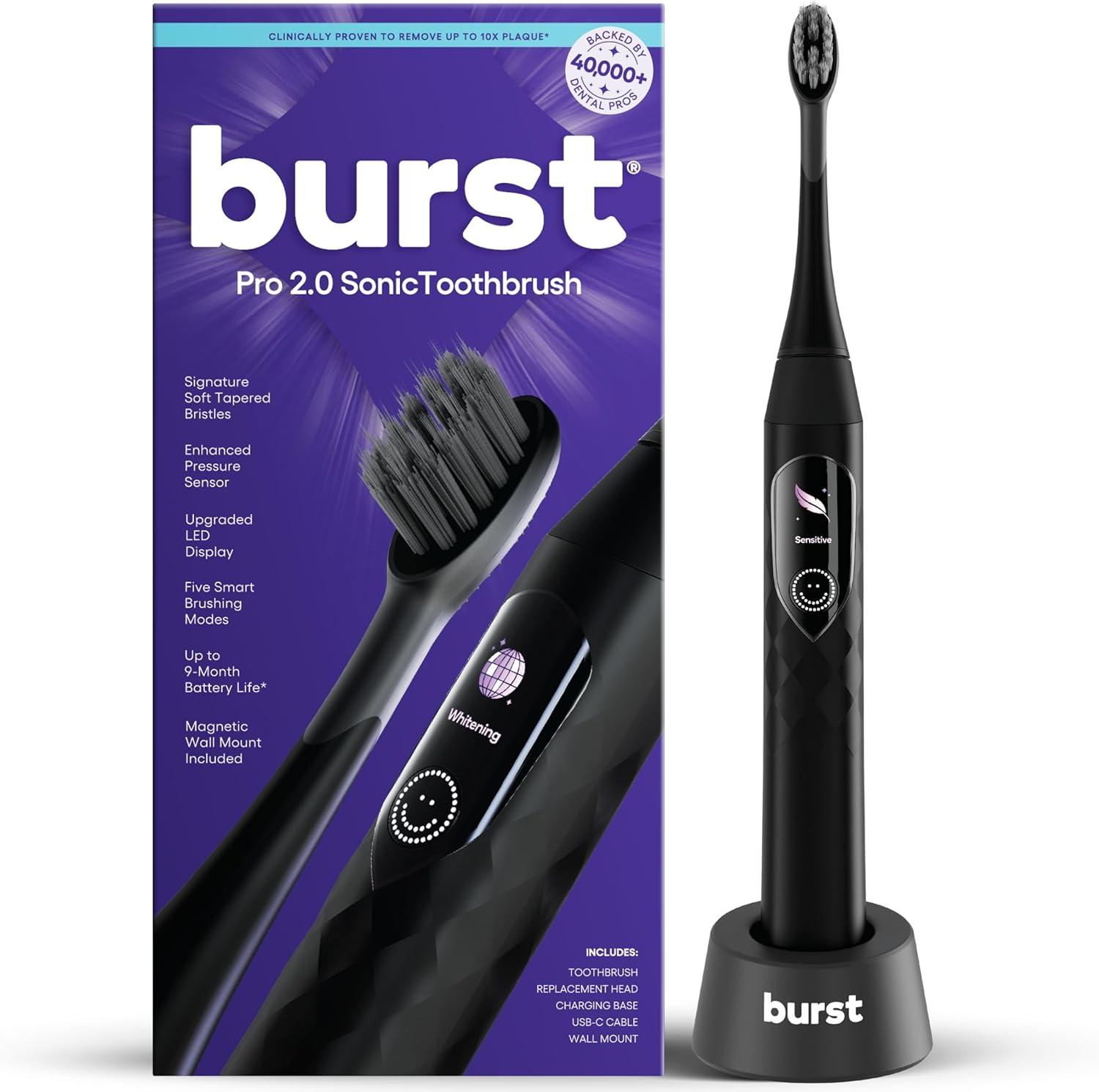 image:imageBurst Pro Sonic Advanced Electric Toothbrush for Adults Rose Gold Soft Bristles 33000 Vibrations LongLasting Battery and Multiple Brushing ModesBlack