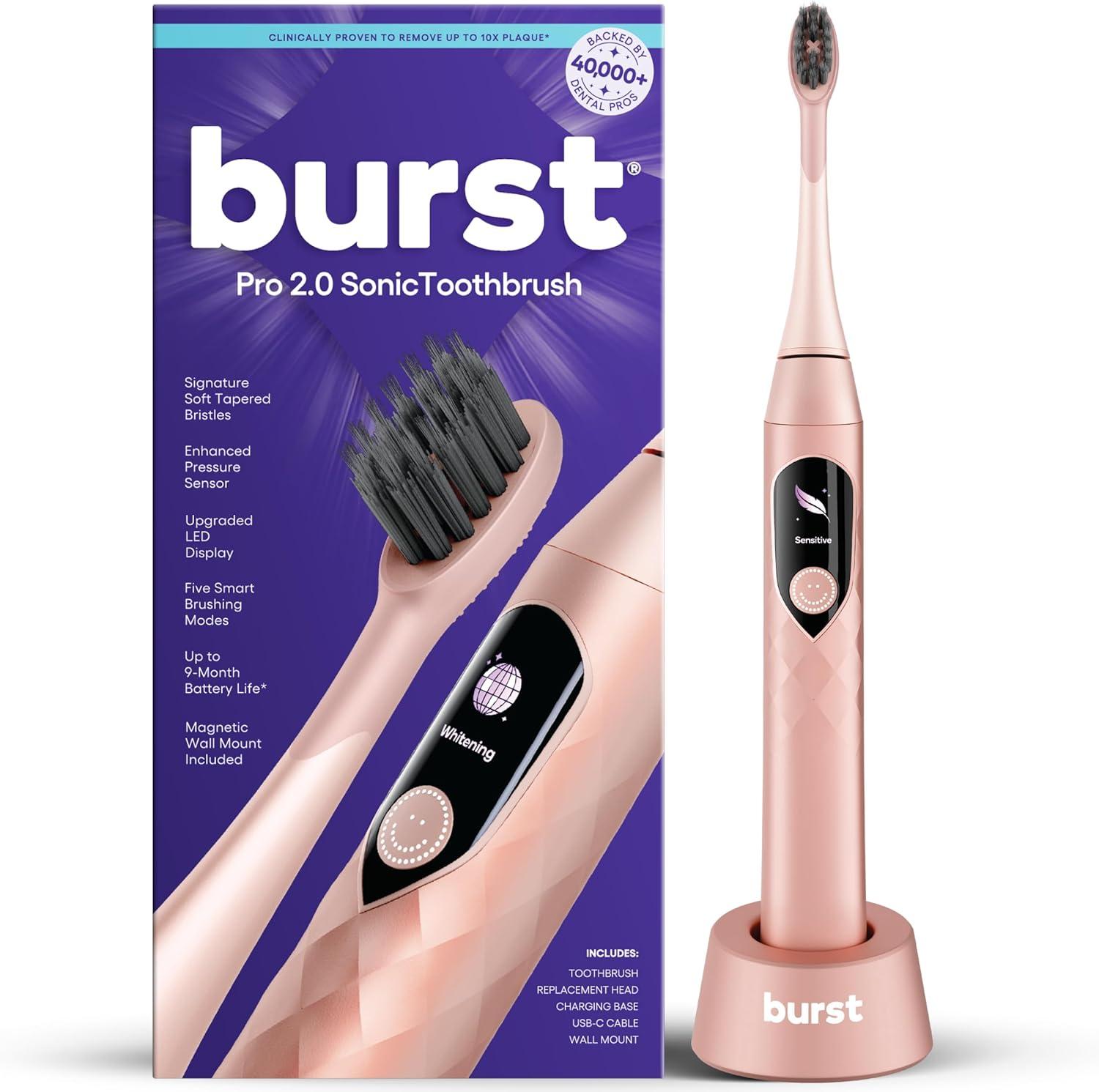 image:imageBurst Pro Sonic Advanced Electric Toothbrush for Adults Rose Gold Soft Bristles 33000 Vibrations LongLasting Battery and Multiple Brushing ModesRose Gold