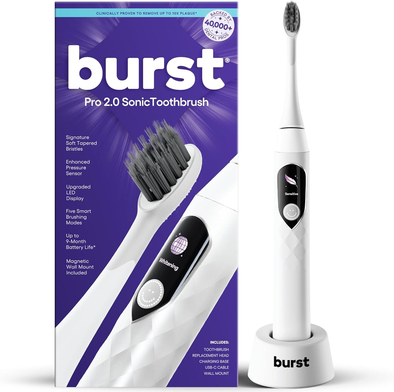 image:imageBurst Pro Sonic Advanced Electric Toothbrush for Adults Rose Gold Soft Bristles 33000 Vibrations LongLasting Battery and Multiple Brushing ModesWhite