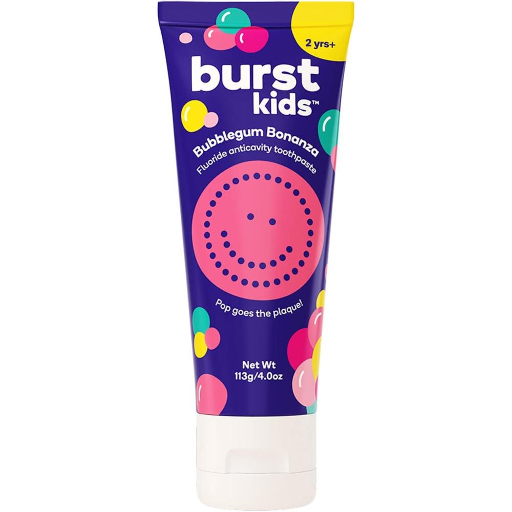 image:imageBURST Bubblegum Bonanza Kids Toothpaste with Fluoride 4oz  Great Tasting  Flavored for Children amp Toddlers  Anticavity  Dye Free amp Vegan  Safe for Kids Ages 2Bubblegum Fluoride