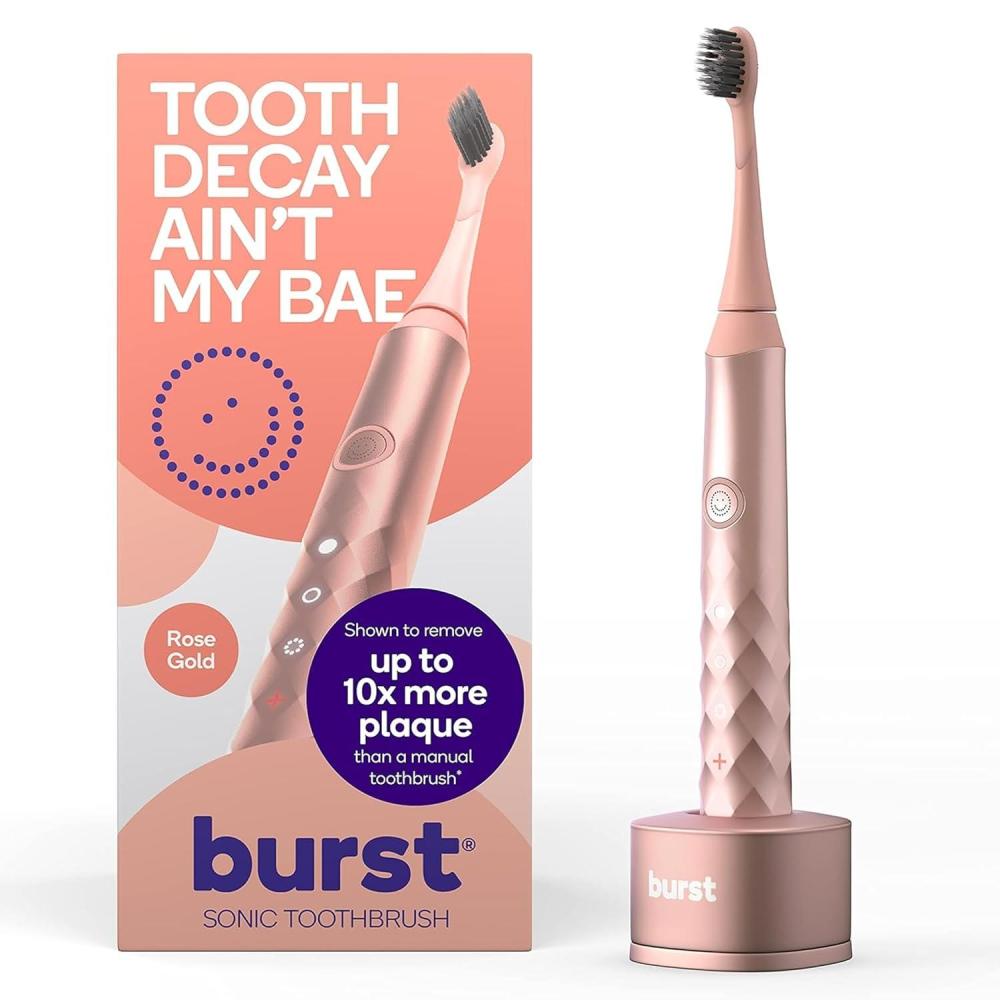 image:imageBurst Original Sonic Electric Toothbrush for Adults Black Rechargeable Electric Sonic Toothbrush Soft Bristle Deep Clean Stain amp Plaque Removal 3 Modes Teeth Whitening Sensitive amp MassageRose Gold