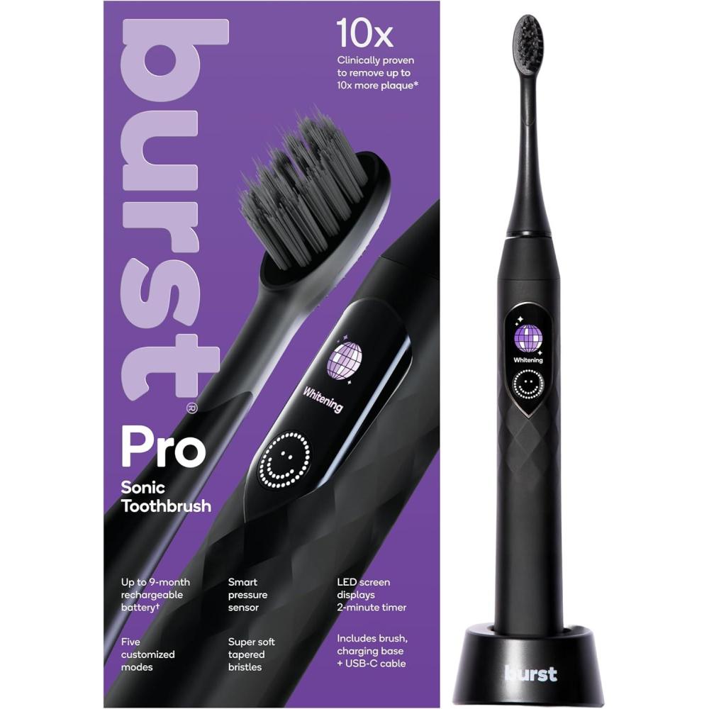 image:imageBurst Pro Sonic Advanced Electric Toothbrush for Adults Rose Gold Soft Bristles 33000 Vibrations LongLasting Battery and Multiple Brushing ModesBlack