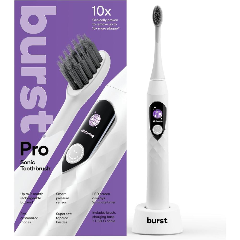 image:imageBurst Pro Sonic Advanced Electric Toothbrush for Adults Rose Gold  Soft Bristles  33000 Vibrations  LongLasting Battery and Multiple Brushing ModesWhite