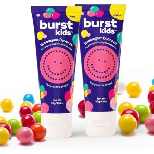 BURST Bubblegum Bonanza Kids Toothpaste with Fluoride (4oz) | Great Tasting | Flavored for Children & Toddlers | Anticavity | Dye Free & Vegan | Safe for Kids Ages 2+(Bubblegum Fluoride 2 Pack)
