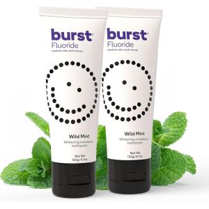 BURST Charcoal Whitening Toothpaste for Adults (4.7oz) | for Sensitive Teeth with Cavity Fighting Fluoride & Xylitol |Vegan | Gluten & SLS Free | Coconut Salt(Wild Mint 2 Pack)