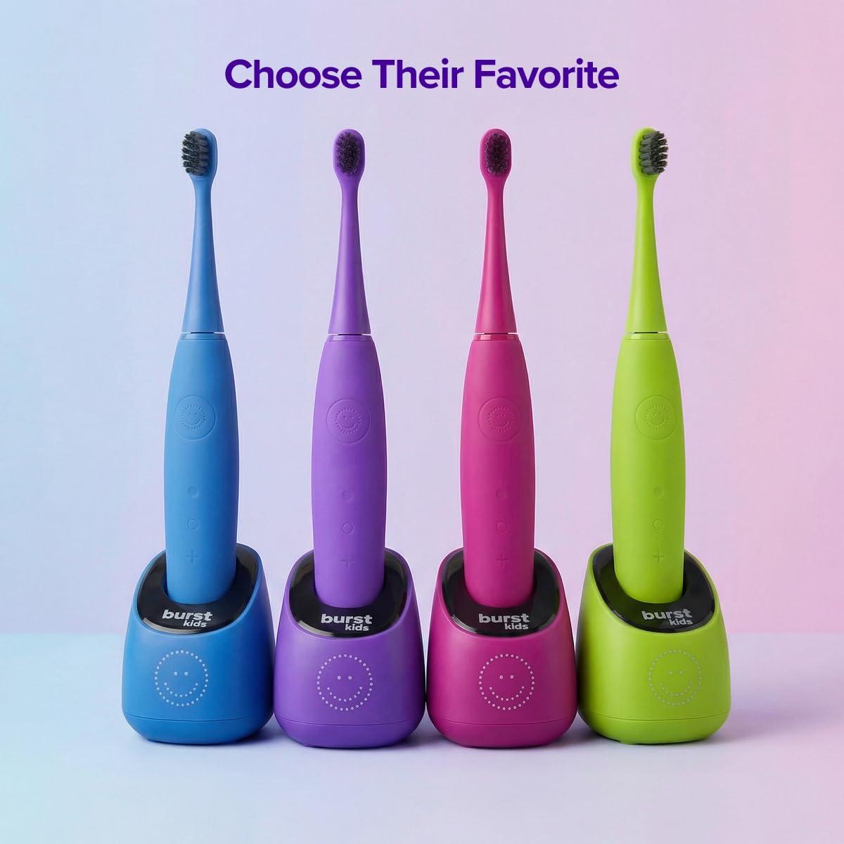 image:imageBurst Kids amp Toddlers Electric Toothbrush Pink Soft Bristles Two Minute Timer Rechargeable Battery EasyGrip Silicone Handle 2 Modes for Healthy Smiles Ages 3Green