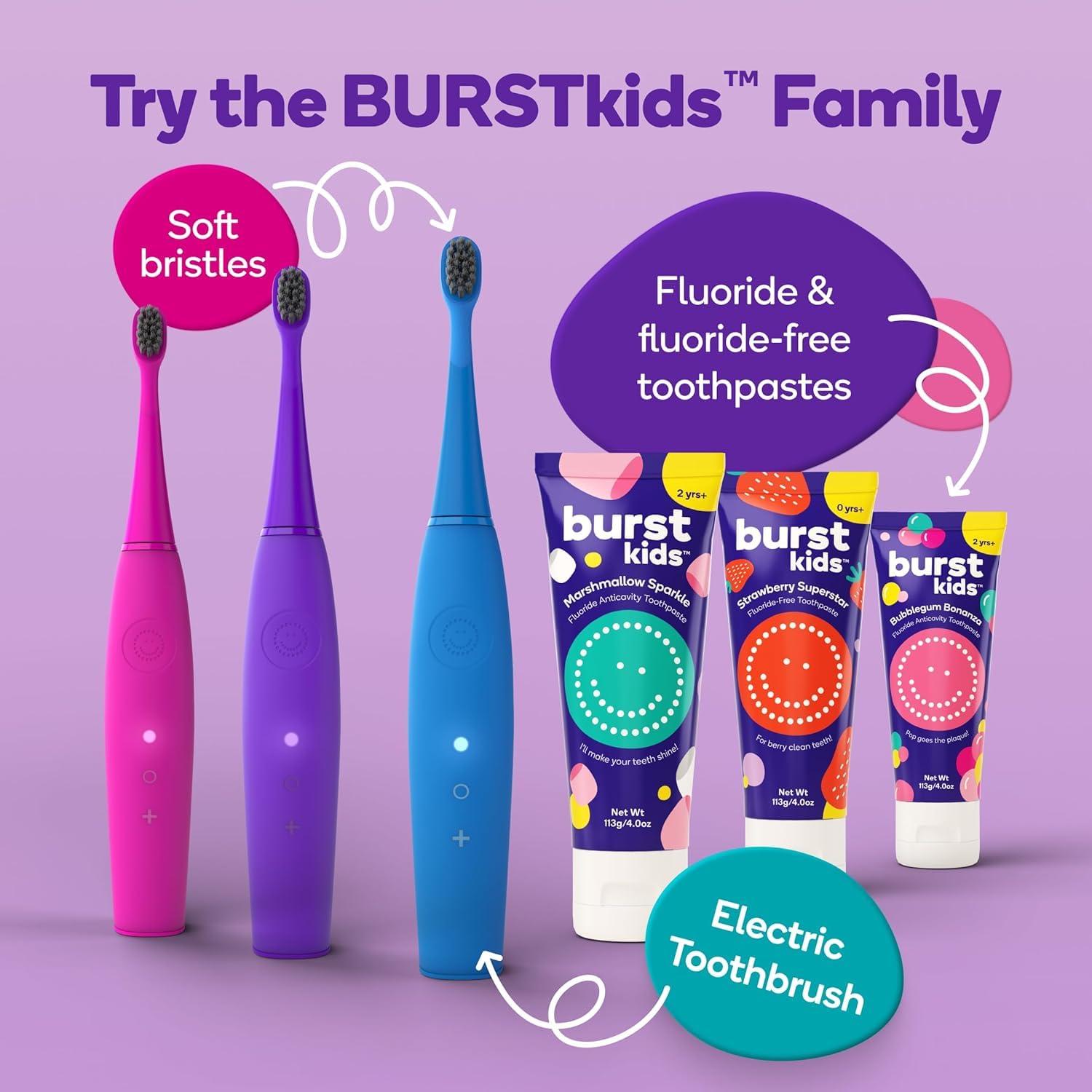 image:imageBurst Kids amp Toddlers Electric Toothbrush Pink Soft Bristles Two Minute Timer Rechargeable Battery EasyGrip Silicone Handle 2 Modes for Healthy Smiles Ages 3Purple