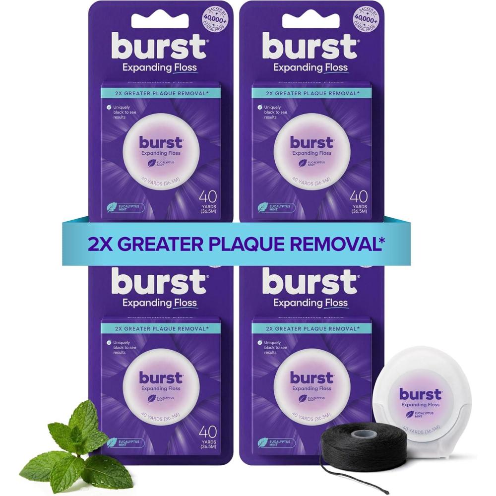image:imageBURST Expanding Dental Floss Mint Eucalyptus160 Yards  Stain Absorbing amp Woven Teeth Floss with Xylitol Coating to Fight Cavities  Vegan  Paraben Free Expanding Floss480 Foot Pack of 1