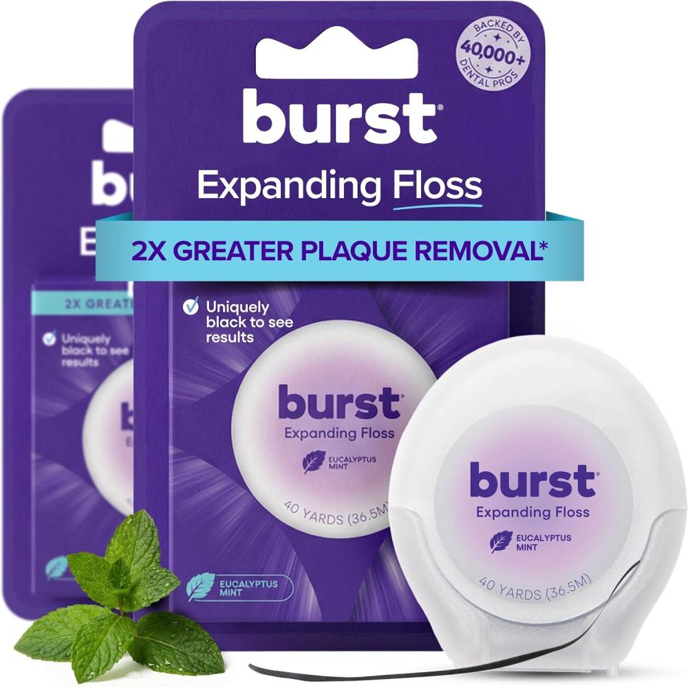 image:imageBURST Expanding Dental Floss Mint Eucalyptus160 Yards  Stain Absorbing amp Woven Teeth Floss with Xylitol Coating to Fight Cavities  Vegan  Paraben Free Expanding Floss240 Foot Pack of 1