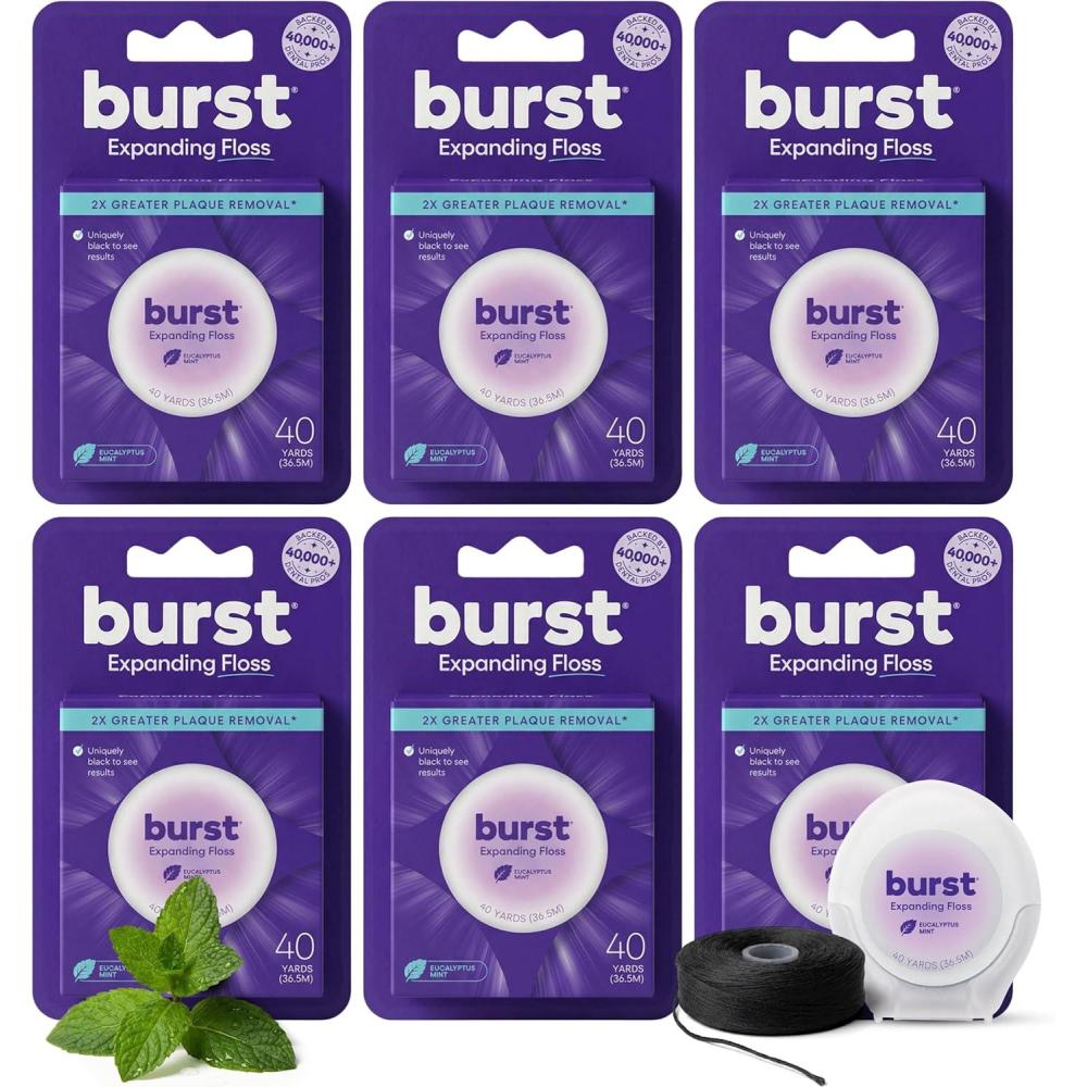 image:imageBURST Expanding Dental Floss Mint Eucalyptus160 Yards  Stain Absorbing amp Woven Teeth Floss with Xylitol Coating to Fight Cavities  Vegan  Paraben Free Expanding Floss720 Foot Pack of 1