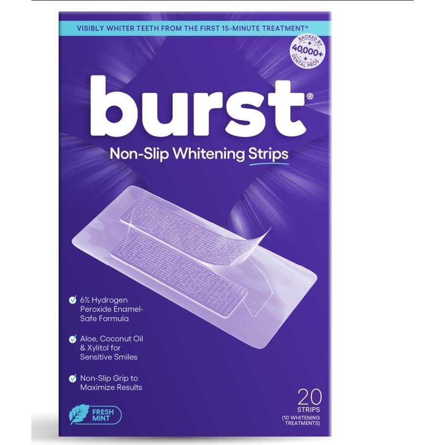 image:imageBURST Sensitive Teeth Whitening Strips Mint  20 Strips10 Treatments  Each with 1 Upper1 Lower  Visible Results in 15 Minutes  NoSlip Grip  EnamelSafe Whitening Kit