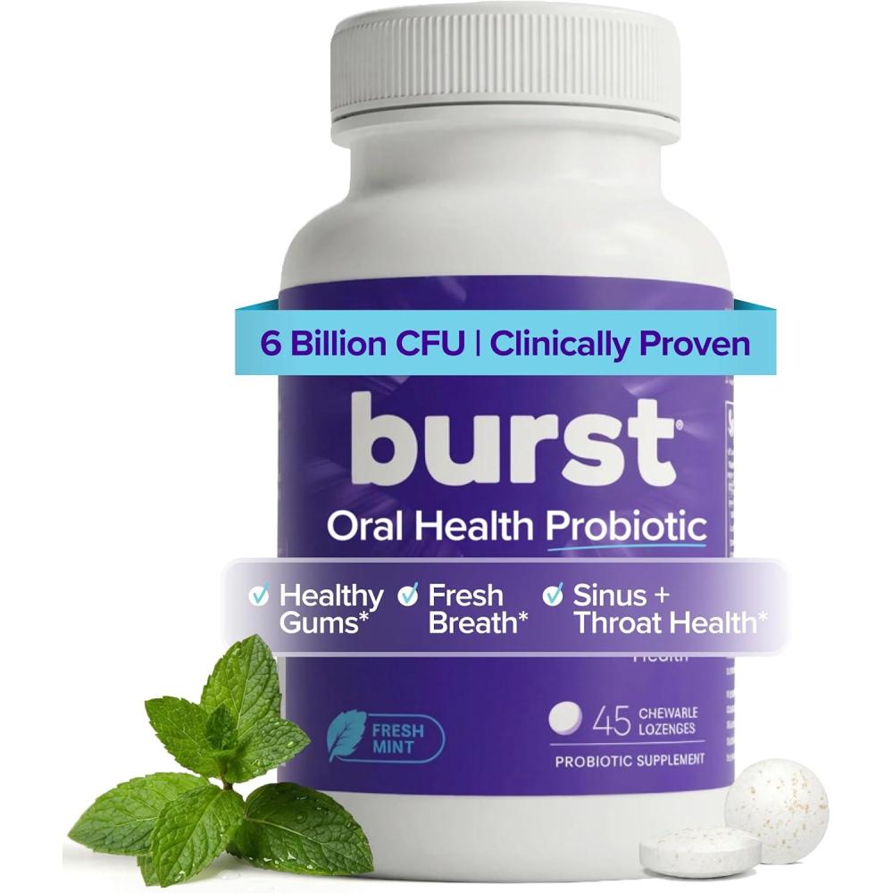 image:imageBurst Dental Probiotics 45 Count  Oral Probiotics for Teeth and Gums  Immune System amp Sinus Support  Promotes Upper Respiratory amp Oral Health  Bad Breath Treatment for Adults  Made in the USA