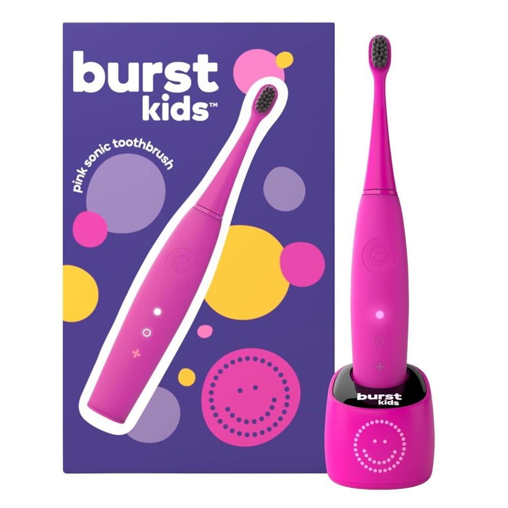 image:imageBurst Kids amp Toddlers Electric Toothbrush Pink Soft Bristles Two Minute Timer Rechargeable Battery EasyGrip Silicone Handle 2 Modes for Healthy Smiles Ages 3Pink