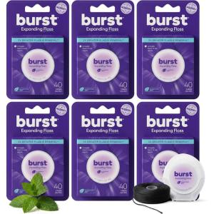 BURST Expanding Dental Floss (Mint Eucalyptus/160 Yards) | Stain Absorbing & Woven Teeth Floss with Xylitol Coating to Fight Cavities | Vegan | Paraben Free Expanding Floss(720 Foot (Pack of 1))
