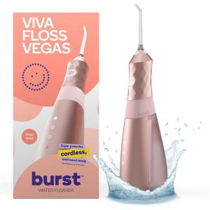 Burst Electric Water Flosser for Teeth Cleaning (3 Modes/Black) | Cordless | Plaque Removal Between Braces & Dental Work | Portable Floss | Refillable 110mL Tank(Rose Gold)