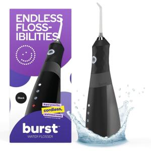 Burst Electric Water Flosser for Teeth Cleaning (3 Modes/Black) | Cordless | Plaque Removal Between Braces & Dental Work | Portable Floss | Refillable 110mL Tank(Black)
