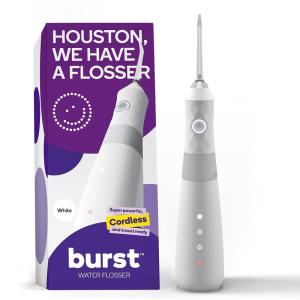Burst Electric Water Flosser for Teeth Cleaning (3 Modes/Black) | Cordless | Plaque Removal Between Braces & Dental Work | Portable Floss | Refillable 110mL Tank(White)