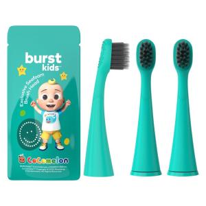 BURST Genuine Replacement Heads for Kids Electric Toothbrush (Green/3 Pack) | Perfect Fit | Ultra Soft Bristles | 9 Months of Supply(Cocomelon Seafoam)