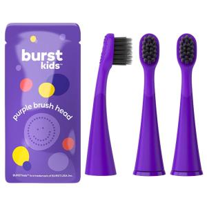 BURST Genuine Replacement Heads for Kids Electric Toothbrush (Green/3 Pack) | Perfect Fit | Ultra Soft Bristles | 9 Months of Supply(Purple)