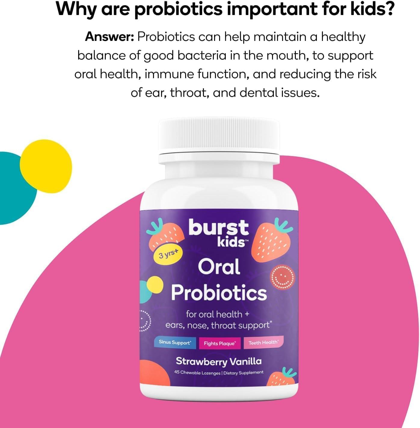 image:imageBurst Kids Probiotics Strawberry Vanilla45 Chewable Lozenges Dental Probiotics for Kids 3 to Support Oral Ear Throat amp Respiratory Health 3 Billion CFUs Safe Ingredients Made in USA