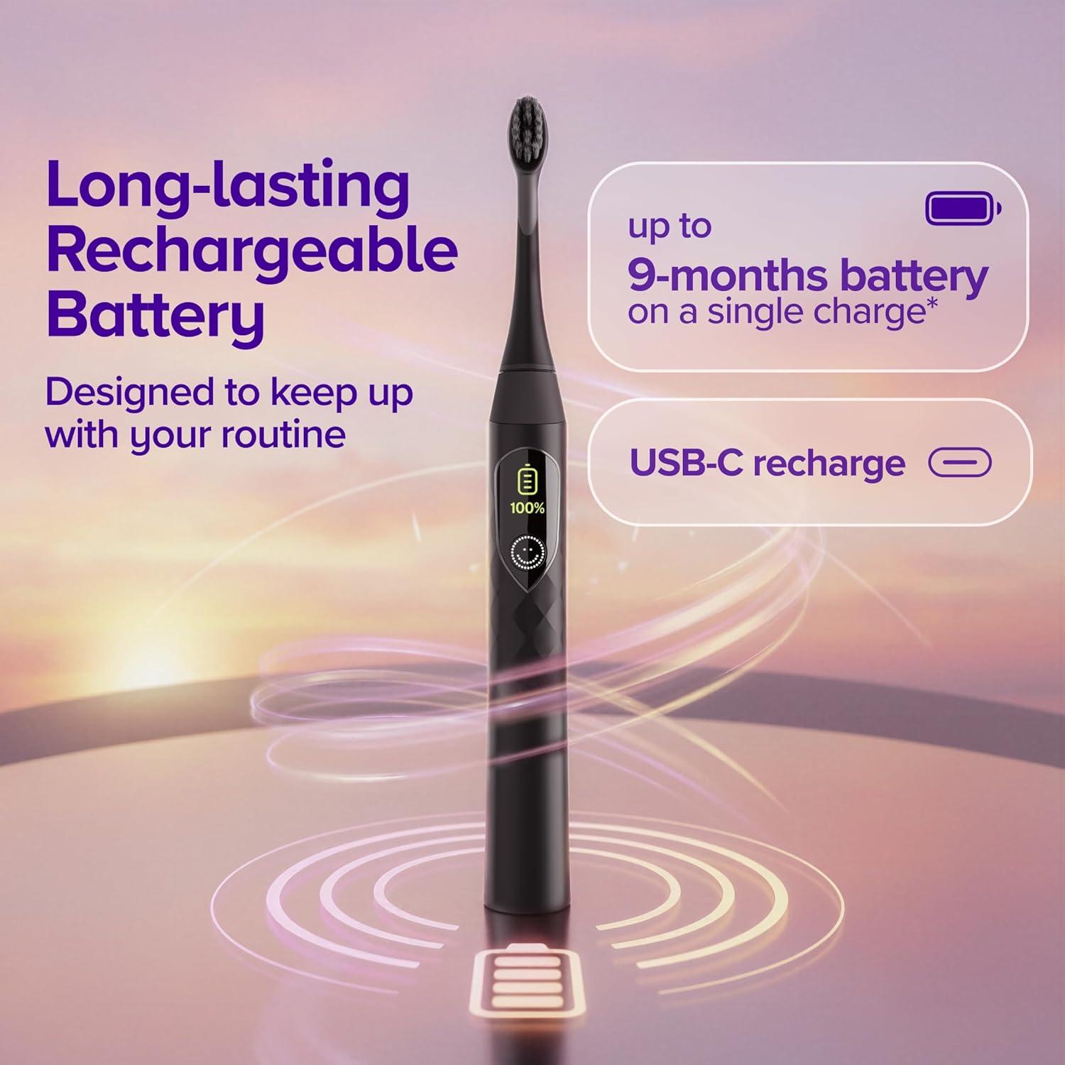 image:imageBurst Pro Sonic Advanced Electric Toothbrush for Adults Black Soft Bristles 33000 Vibrations LongLasting Battery and Multiple Brushing ModesBlack