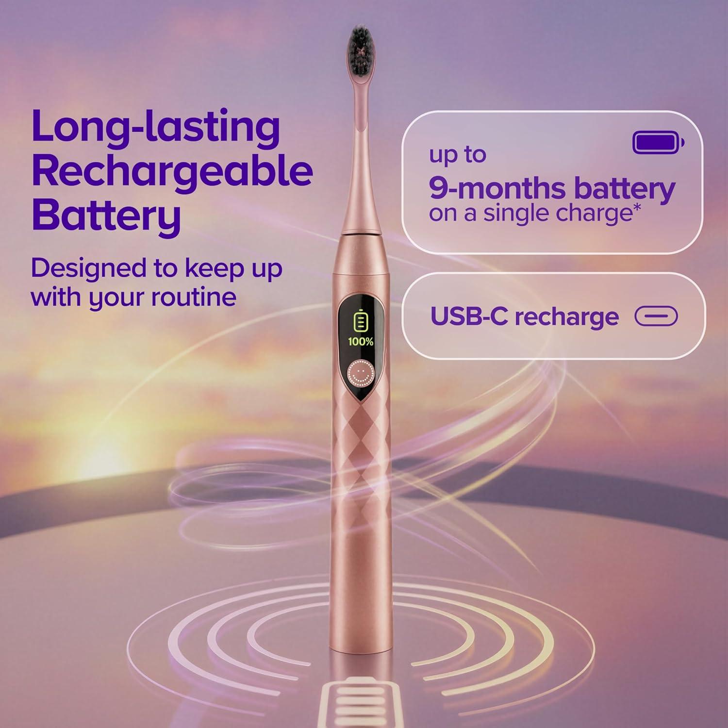 image:imageBurst Pro Sonic Advanced Electric Toothbrush for Adults Black Soft Bristles 33000 Vibrations LongLasting Battery and Multiple Brushing ModesRose Gold