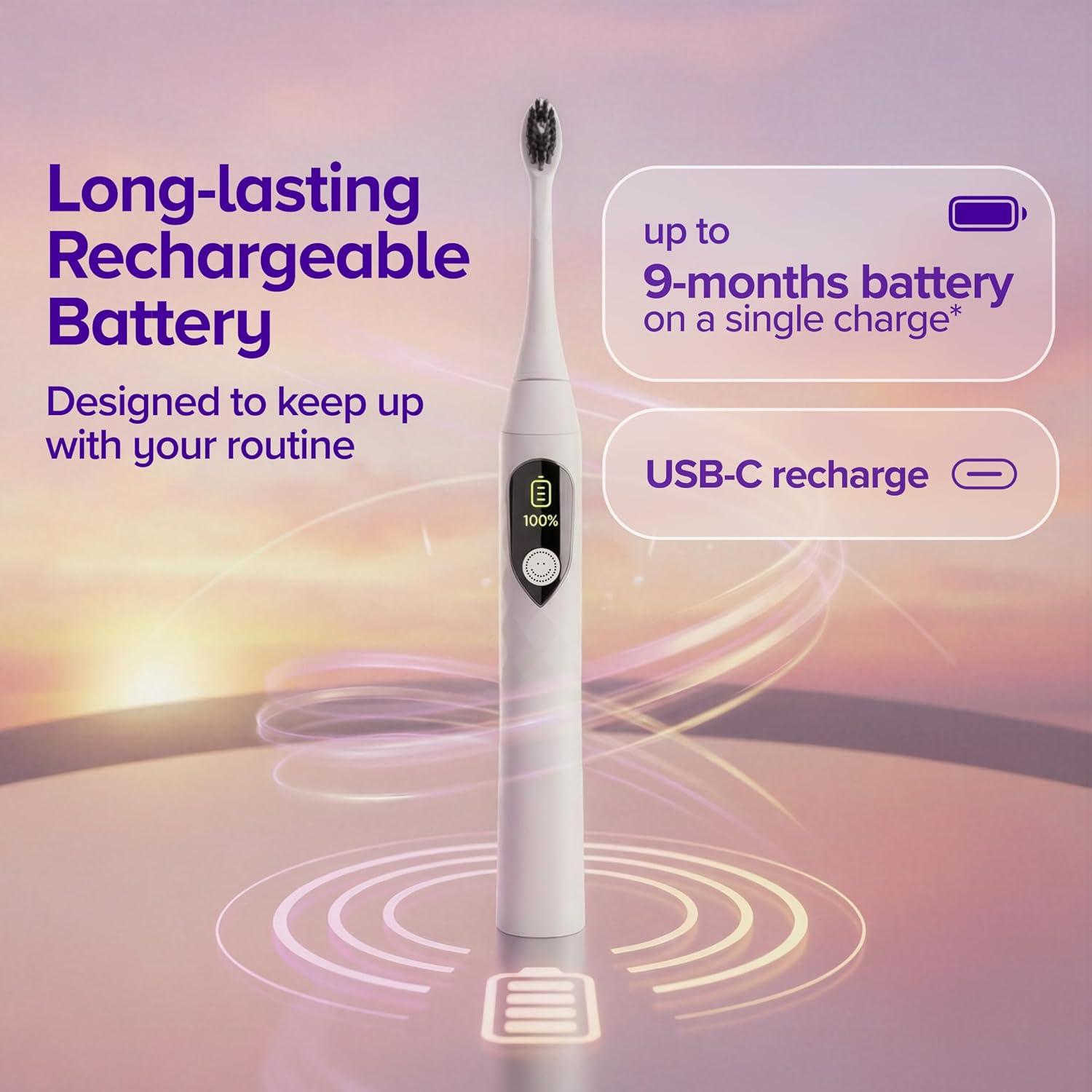 image:imageBurst Pro Sonic Advanced Electric Toothbrush for Adults Black Soft Bristles 33000 Vibrations LongLasting Battery and Multiple Brushing ModesWhite