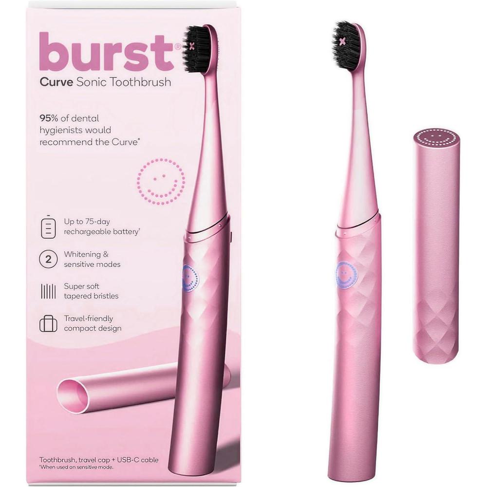 image:imageBurst Curve Sonic Electric Toothbrush for Adults Cobalt Blue  Slim Travel Brush with Cover  Ultra Soft Bristles  Up to 2 Month Rechargeable Battery  Two Modes amp TimerBlush Pink