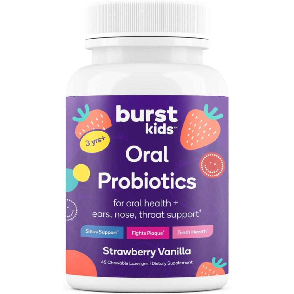 image:imageBurst Kids Probiotics Strawberry Vanilla45 Chewable Lozenges Dental Probiotics for Kids 3 to Support Oral Ear Throat amp Respiratory Health 3 Billion CFUs Safe Ingredients Made in USA