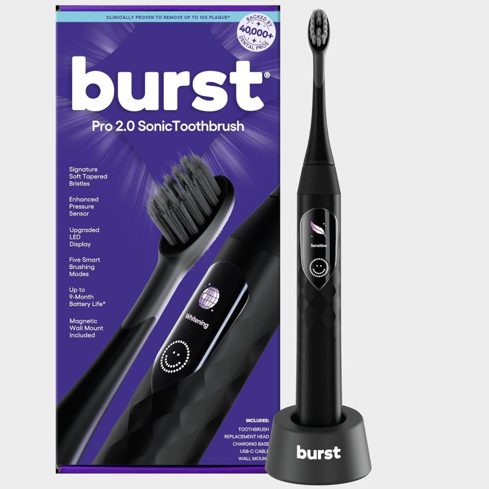 image:imageBurst Pro Sonic Advanced Electric Toothbrush for Adults Black Soft Bristles 33000 Vibrations LongLasting Battery and Multiple Brushing ModesBlack