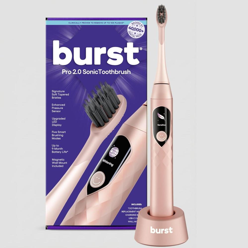image:imageBurst Pro Sonic Advanced Electric Toothbrush for Adults Black Soft Bristles 33000 Vibrations LongLasting Battery and Multiple Brushing ModesRose Gold