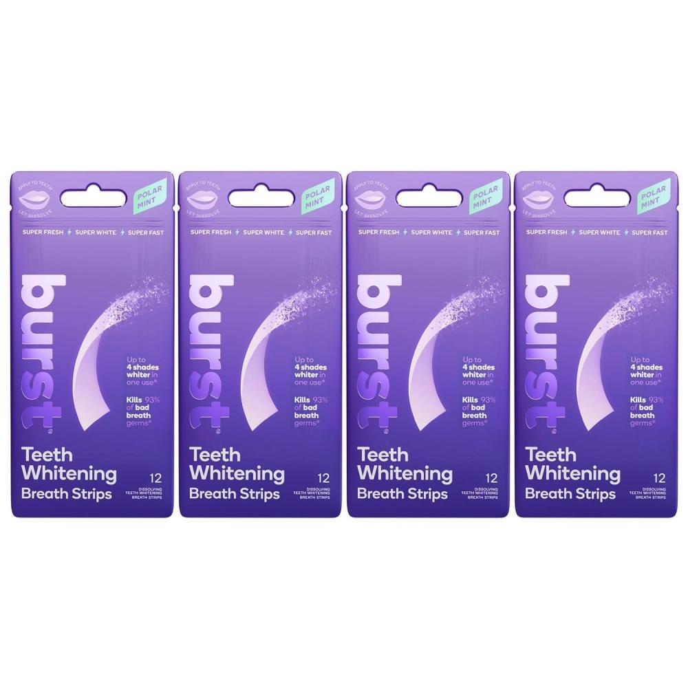 image:imageBurst Teeth Whitening Breath Strips Polar Mint4 Pack Kills 93 of Bad Mouth Germs Up to 4 Shades Whiter in One Use Easy to ApplyQuick Dissolving48 Count Pack of 1