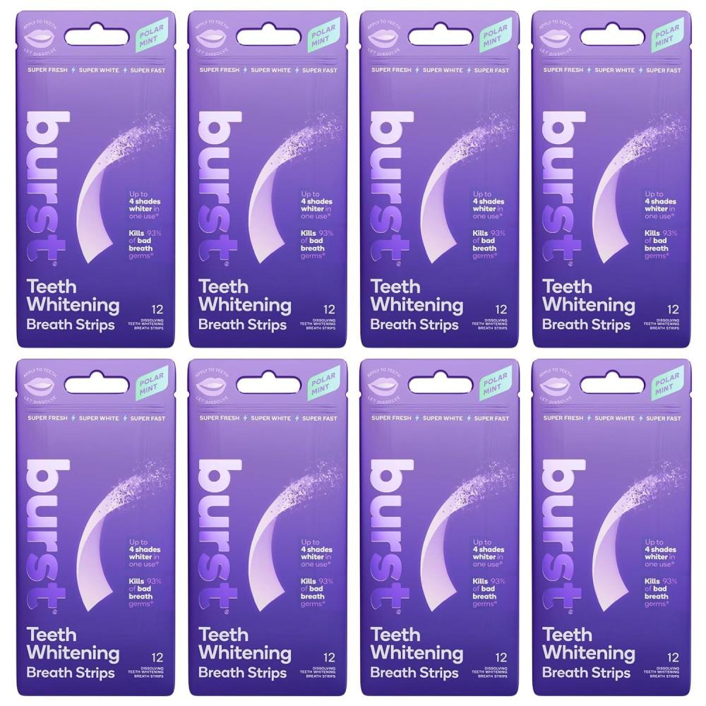 image:imageBurst Teeth Whitening Breath Strips Polar Mint4 Pack Kills 93 of Bad Mouth Germs Up to 4 Shades Whiter in One Use Easy to ApplyQuick Dissolving96 Count Pack of 1
