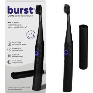 Burst Curve Sonic Electric Toothbrush for Adults (Cobalt Blue) | Slim Travel Brush with Cover | Ultra Soft Bristles | Up to 2 Month Rechargeable Battery | Two Modes & Timer(Black)