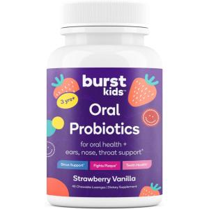 Burst Kids Probiotics (Strawberry Vanilla/45 Chewable Lozenges) | Dental Probiotics for Kids 3+ to Support Oral, Ear, Throat & Respiratory Health | 3 Billion CFUs | Safe Ingredients | Made in USA