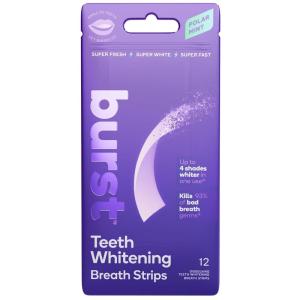 Burst Teeth Whitening Breath Strips (Polar Mint/4 Pack) | Kills 93% of Bad Mouth Germs | Up to 4 Shades Whiter in One Use | Easy to Apply/Quick Dissolving(12 Count (Pack of 1))