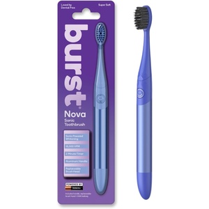 Burst Nova Toothbrush (2 Pack/Red & Orange) | Sonic Powered Teeth Whitening | Super-Soft Bristles | 18000 VPM | 2 Minute Timer | Aluminum Handle | Replaceable Brush Head | Compact Size | AAA Battery(Blue)