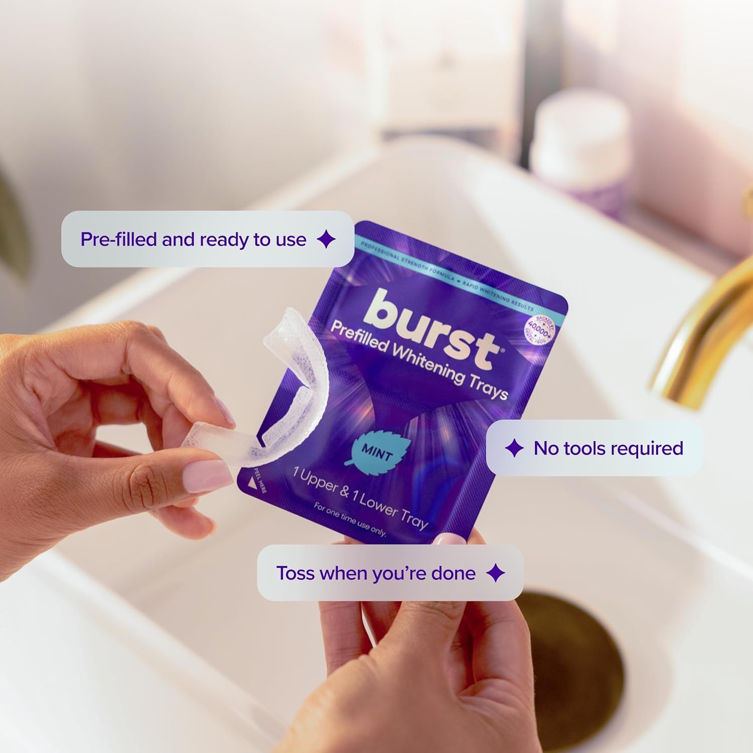 image:imageBURST Prefilled Teeth Whitening Trays 6 Trays3 Treatments 15 Hydrogen Peroxide for ProfessionalLevel Results Flexible 360 Teeth Whitening Gel Trays Aloe Coconut amp Xylitol Blend Teeth Trays