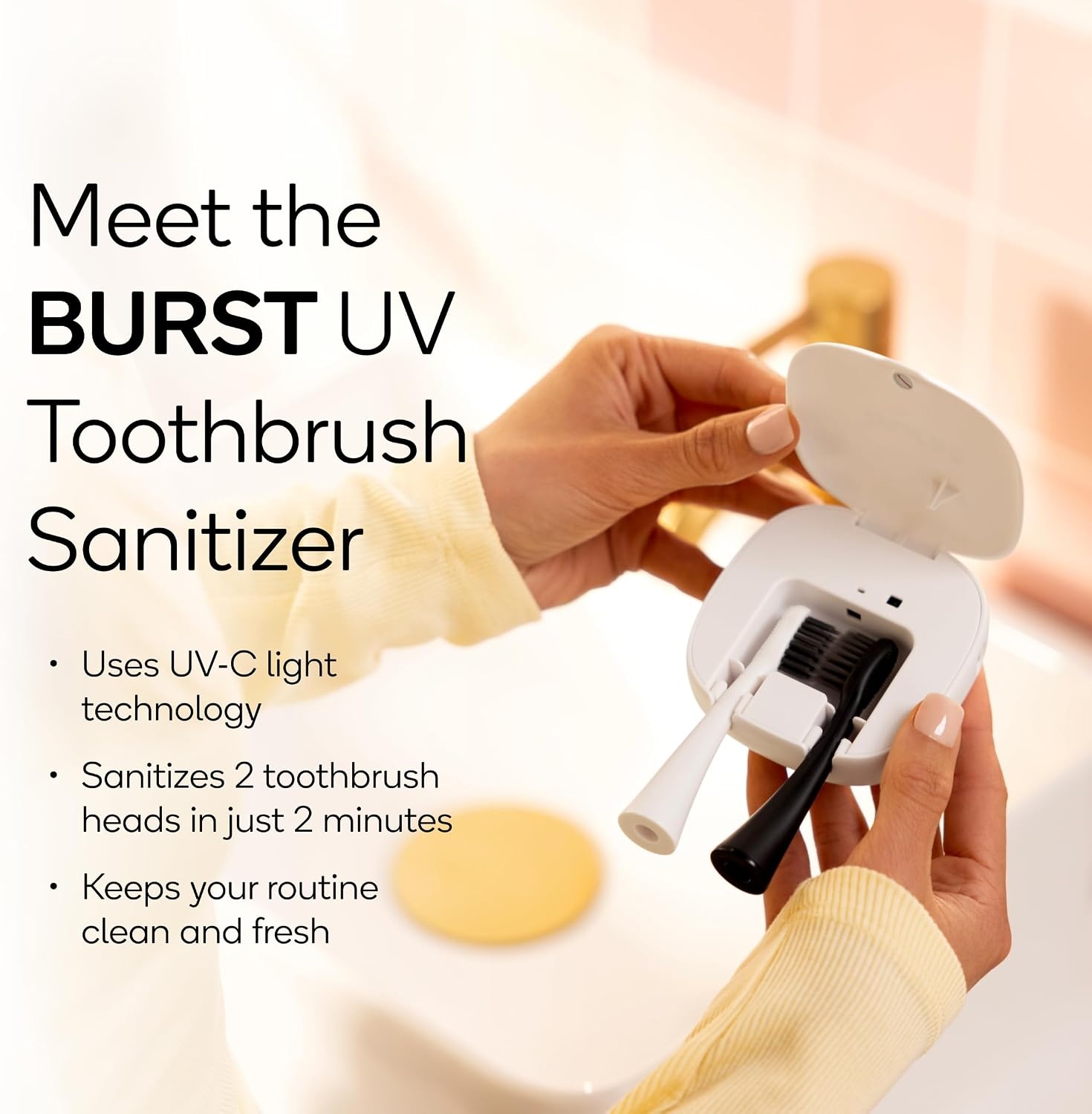 image:imageBURST UV Toothbrush Sanitizer White UVC Light Technology Dual Toothbrush Cleaner in 2 Minutes USBC Rechargeable Sleek Home amp Travel Design Toothbrush Sanitizer and Holder