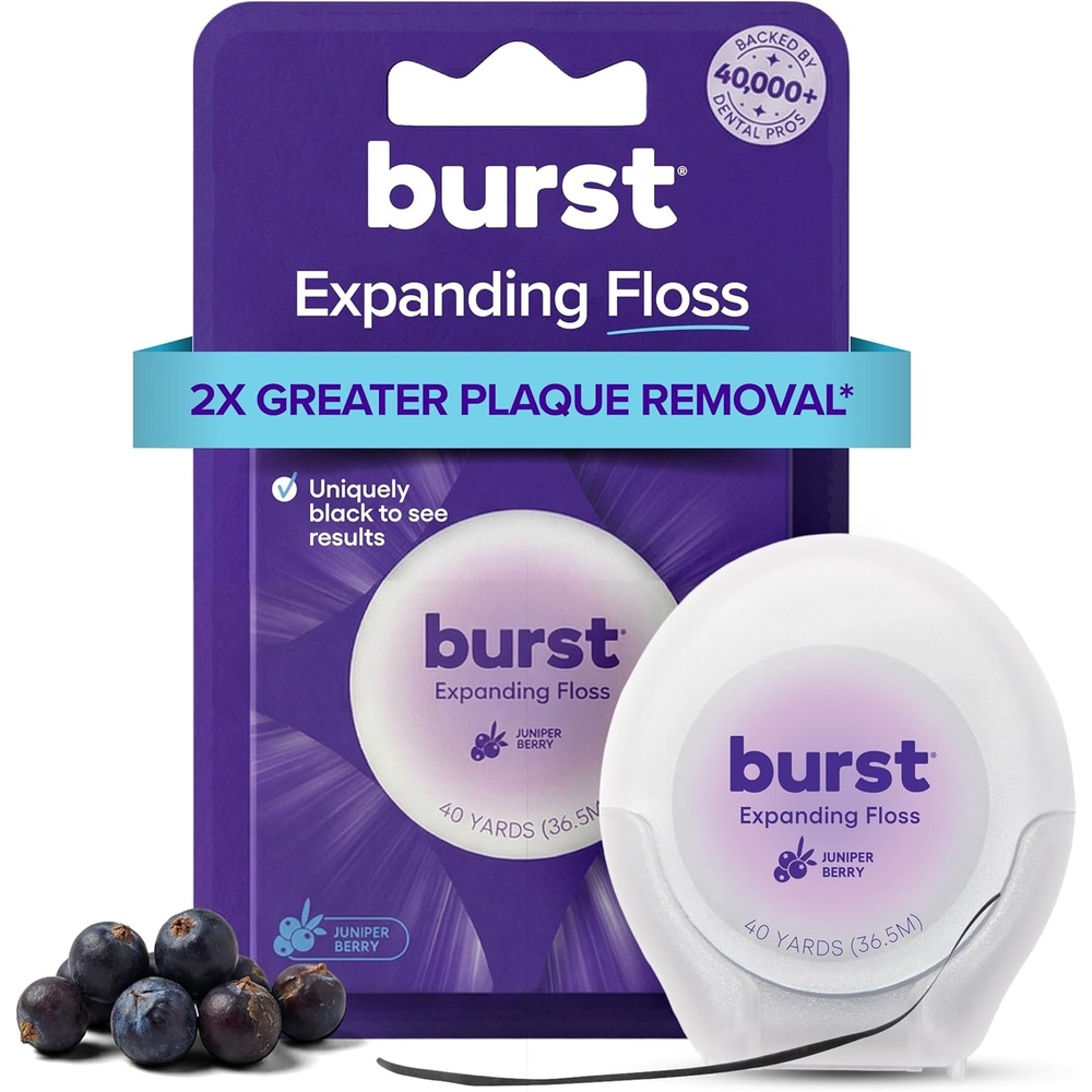 image:imageBURST Expanding Dental Floss Juniper Berry240 Yards  Stain Absorbing amp Woven Teeth Floss with Xylitol Coating to Fight Cavities  Vegan  Paraben Free Expanding Floss120 Foot Pack of 1