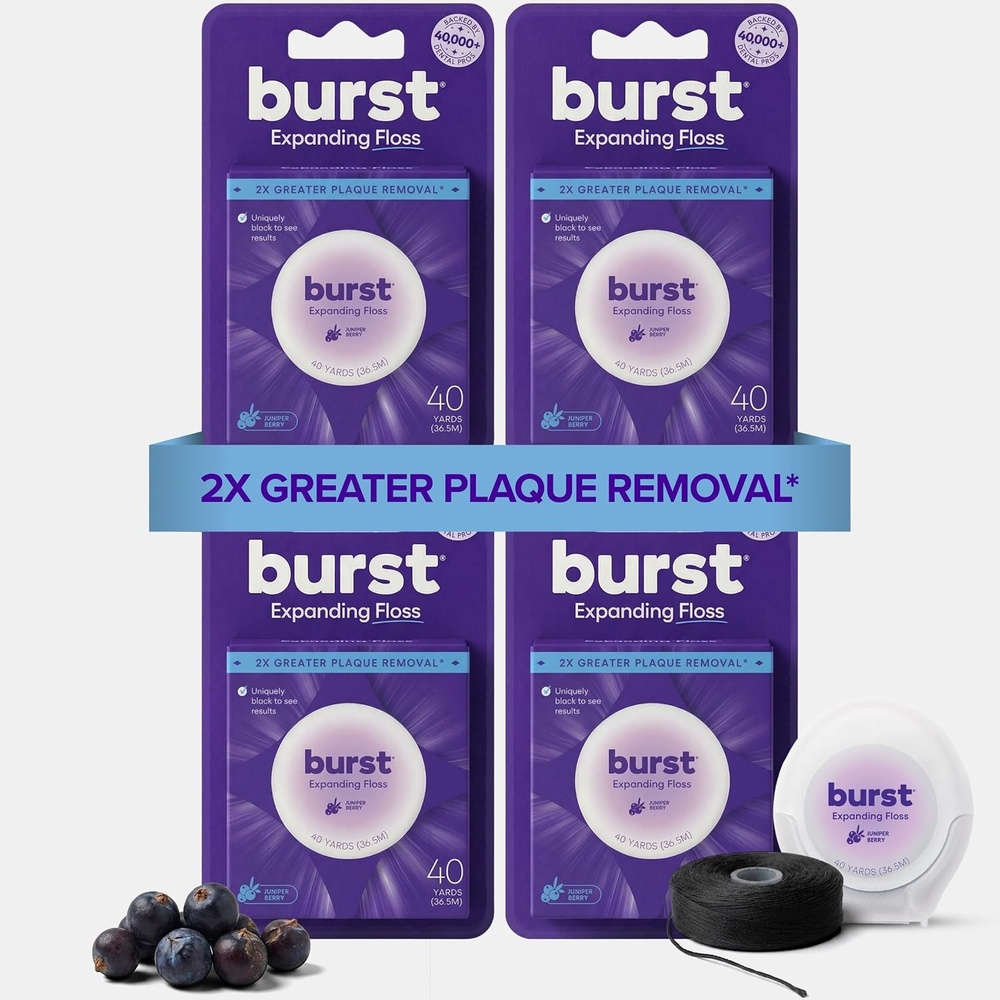image:imageBURST Expanding Dental Floss Juniper Berry240 Yards Stain Absorbing amp Woven Teeth Floss with Xylitol Coating to Fight Cavities Vegan Paraben Free Expanding Floss480 Foot Pack of 1