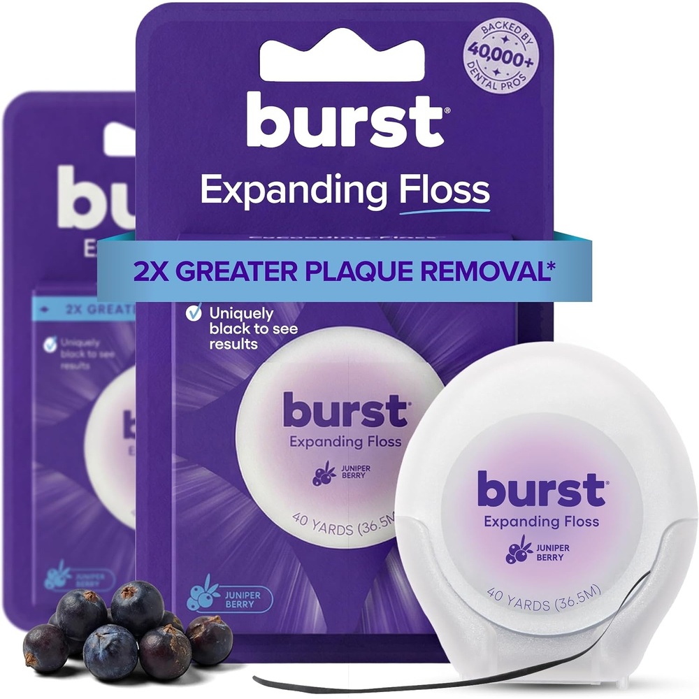 image:imageBURST Expanding Dental Floss Juniper Berry240 Yards  Stain Absorbing amp Woven Teeth Floss with Xylitol Coating to Fight Cavities  Vegan  Paraben Free Expanding Floss240 Foot Pack of 1