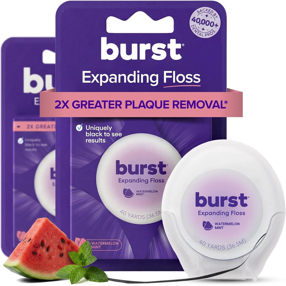 image:imageBURST Expanding Dental Floss Watermelon Mint240 Yards Stain Absorbing amp Woven Teeth Floss with Xylitol Coating to Fight Cavities Vegan Paraben Free Expanding Floss240 Foot Pack of 1