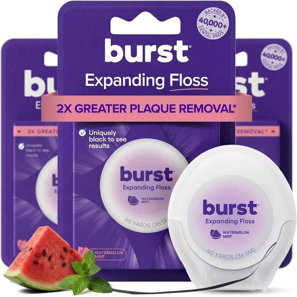 image:imageBURST Expanding Dental Floss Watermelon Mint240 Yards  Stain Absorbing amp Woven Teeth Floss with Xylitol Coating to Fight Cavities  Vegan  Paraben Free Expanding Floss360 Foot Pack of 1
