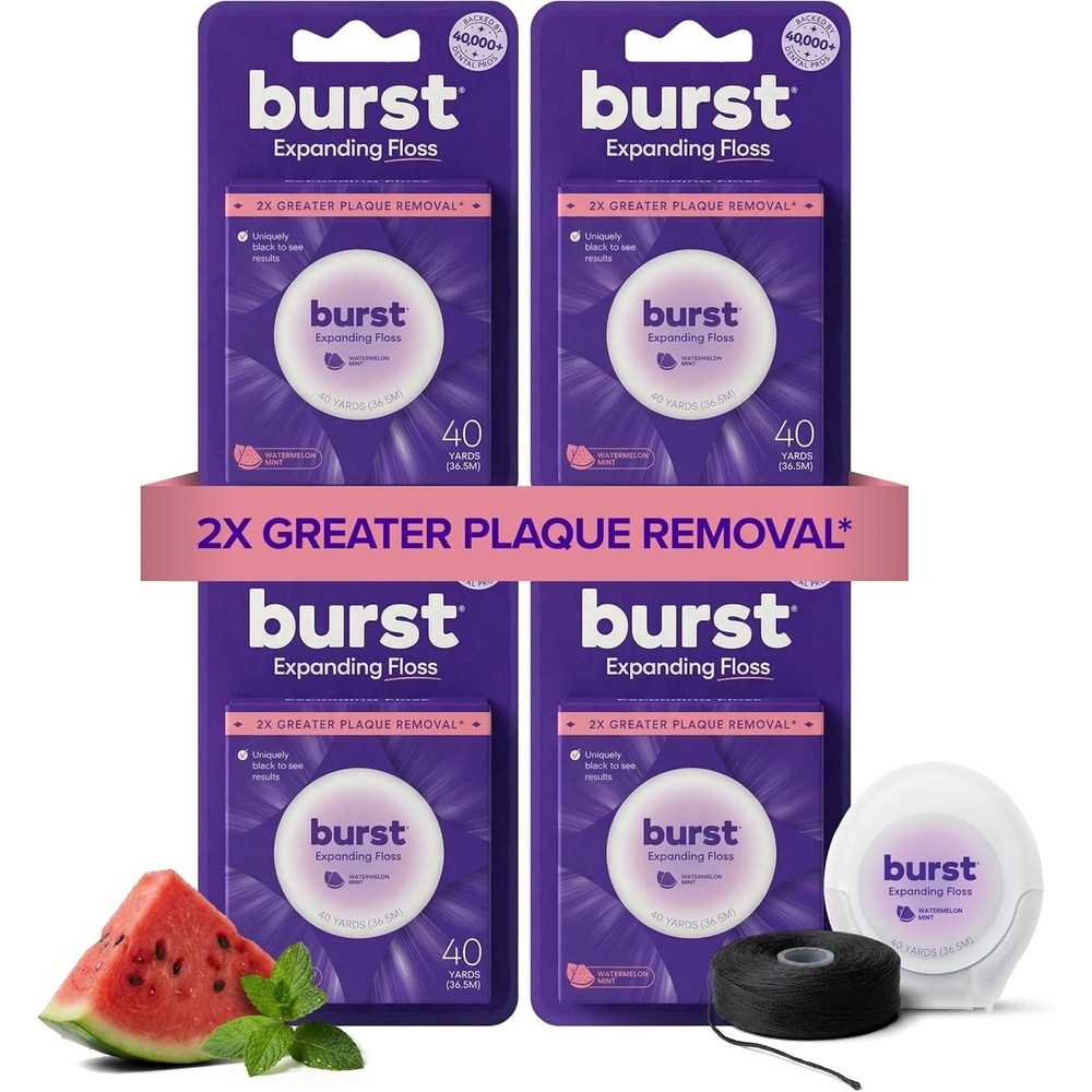 image:imageBURST Expanding Dental Floss Watermelon Mint240 Yards  Stain Absorbing amp Woven Teeth Floss with Xylitol Coating to Fight Cavities  Vegan  Paraben Free Expanding Floss480 Foot Pack of 1