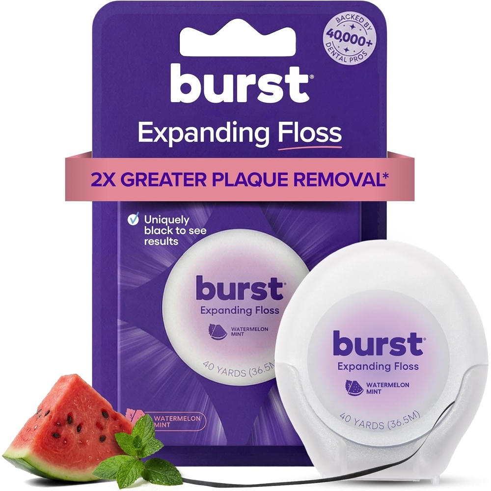 image:imageBURST Expanding Dental Floss Watermelon Mint240 Yards Stain Absorbing amp Woven Teeth Floss with Xylitol Coating to Fight Cavities Vegan Paraben Free Expanding Floss120 Foot Pack of 1