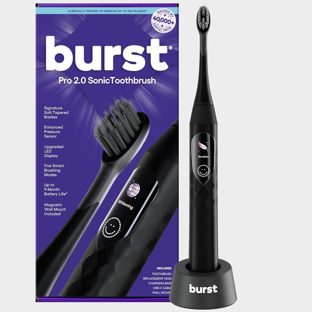 image:imageBurst Pro 20 Sonic Toothbrush for Adults Marine Teal Electric Toothbrush with Smart Pressure Sensor Soft Bristles 5 ModesRefined Scoring System USBC Charging Magnetic Wall MountBlack